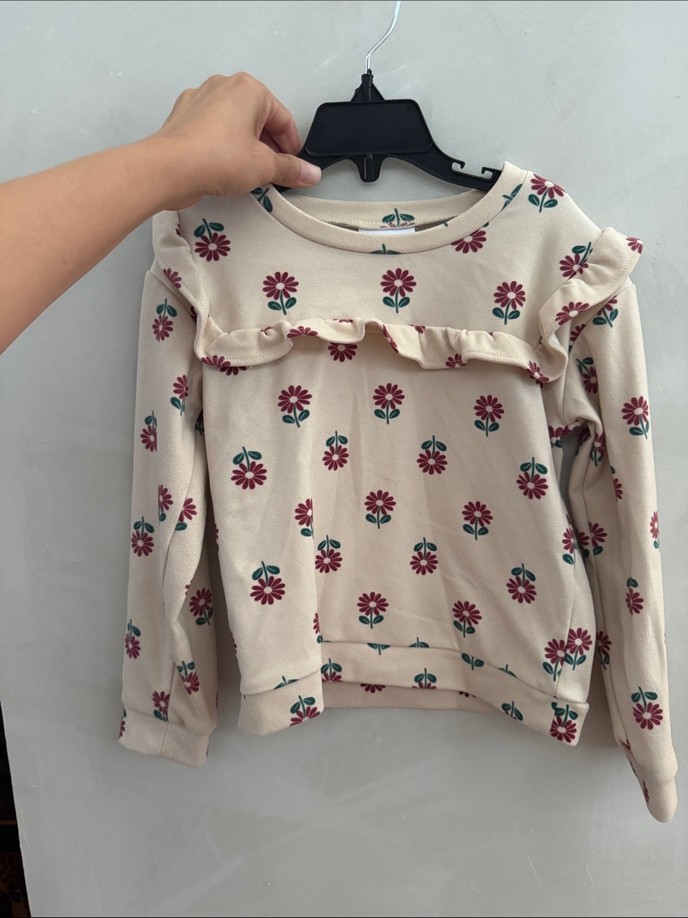 Rachel Zoe Cream Floral Ruffle Long-Sleeve Top
